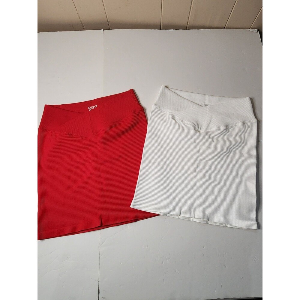 OQQ Front Crossover Bodycon Mini Skirt Womens Large Red White Set Of 2